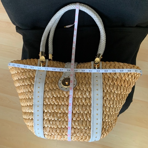 Michael Kors Santorini XL Corn Husk Basket Purse Clean Chic, Sustainable Luxury - Picture 8 of 14